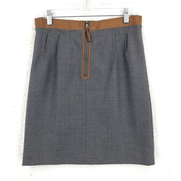 LOFT Womens Gray Wool Pencil Mini Skirt Ribbon Waistband Pleated Front Lined - Picture 2 of 5